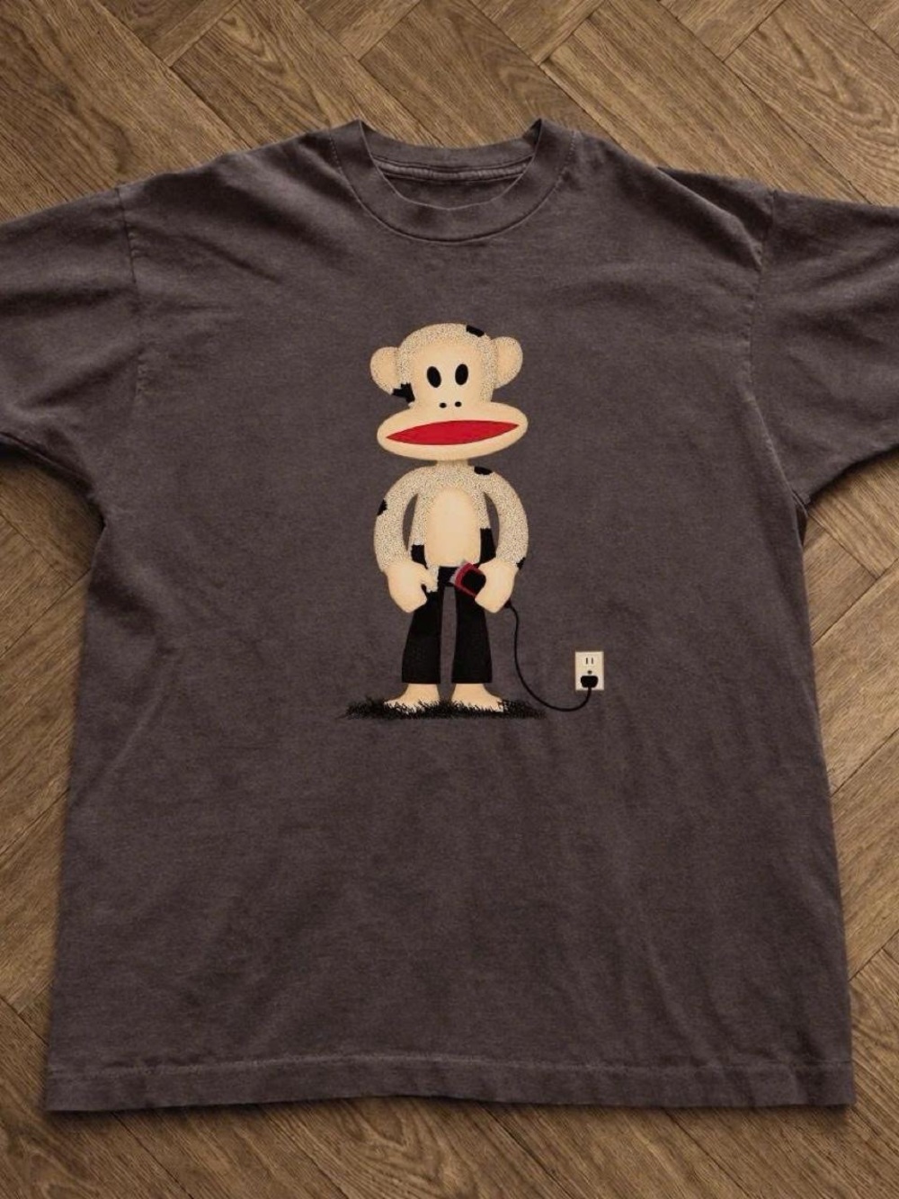 Gildan Dark Chocolate Men’s Tee with Playful Monkey Graphic